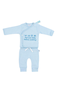 2-Delig Setje Broek+T-Shirt Blauw 'Remove Baby Before Washing'